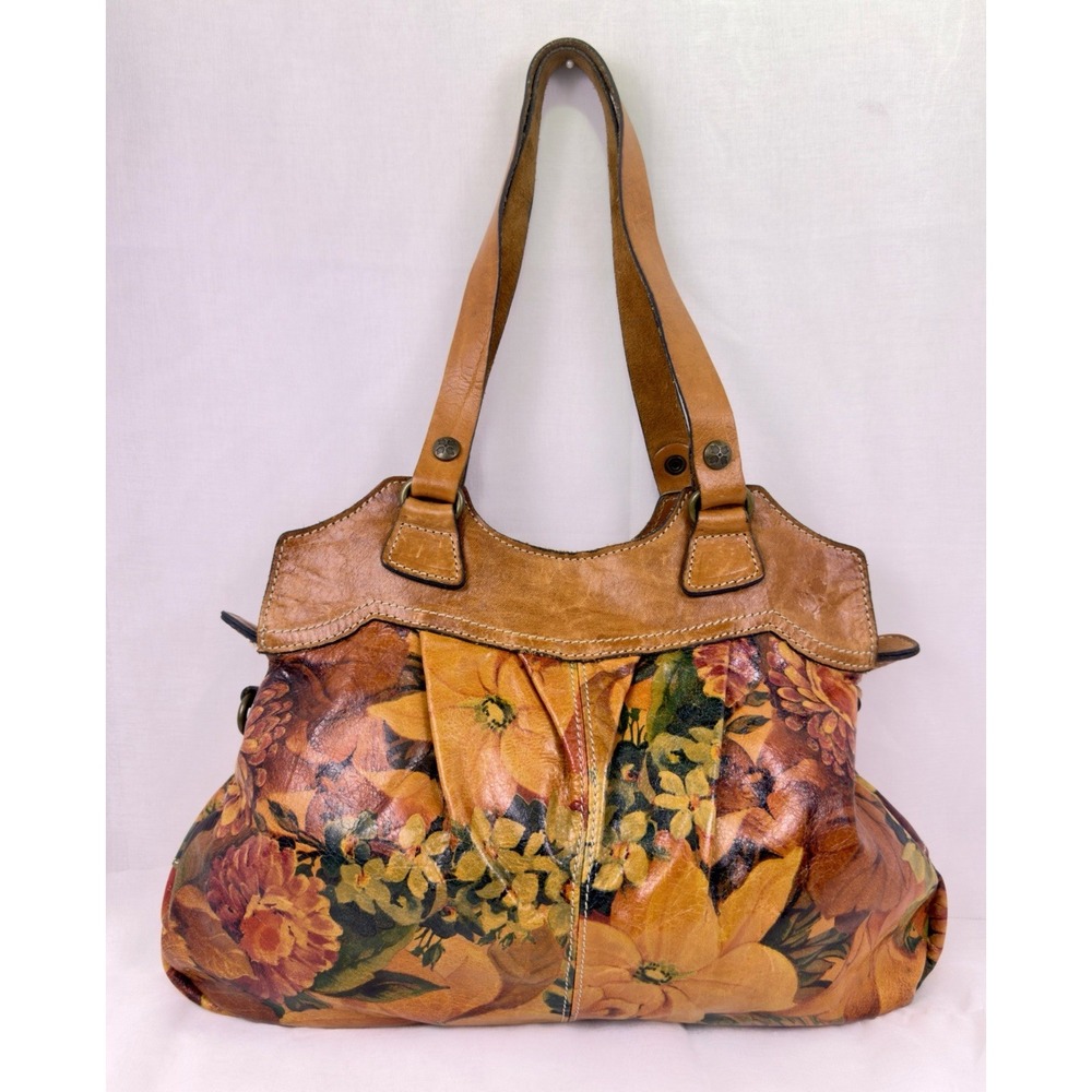 Patricia Nash Enlightened Garden Floral Leather Shoulder Bag Satchel Pleated GUC